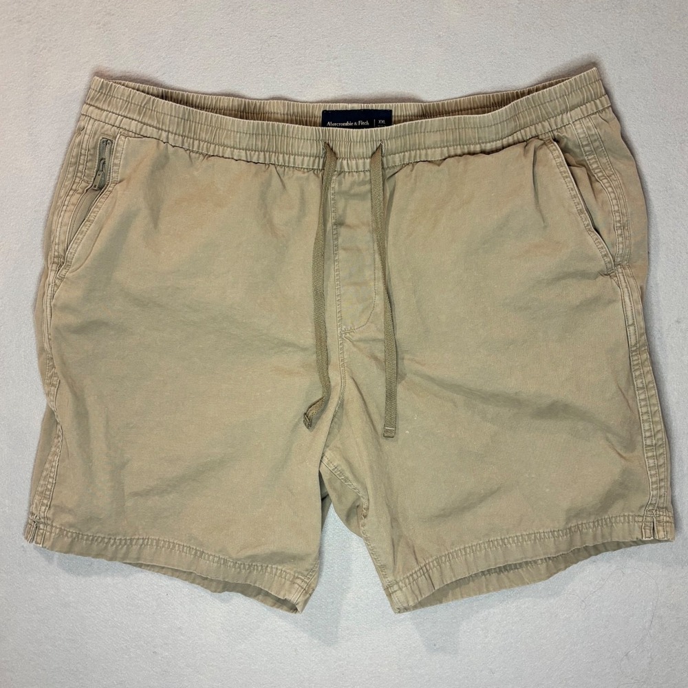 Abercrombie & Fitch Mens XXL Khaki Tan Cotton Drawstring Pull On Shorts 7 Inseam